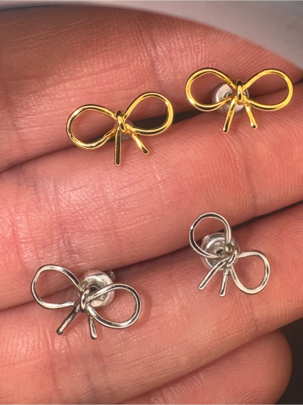 Ribbon Bow Earring Studs Gold/Silver Plated